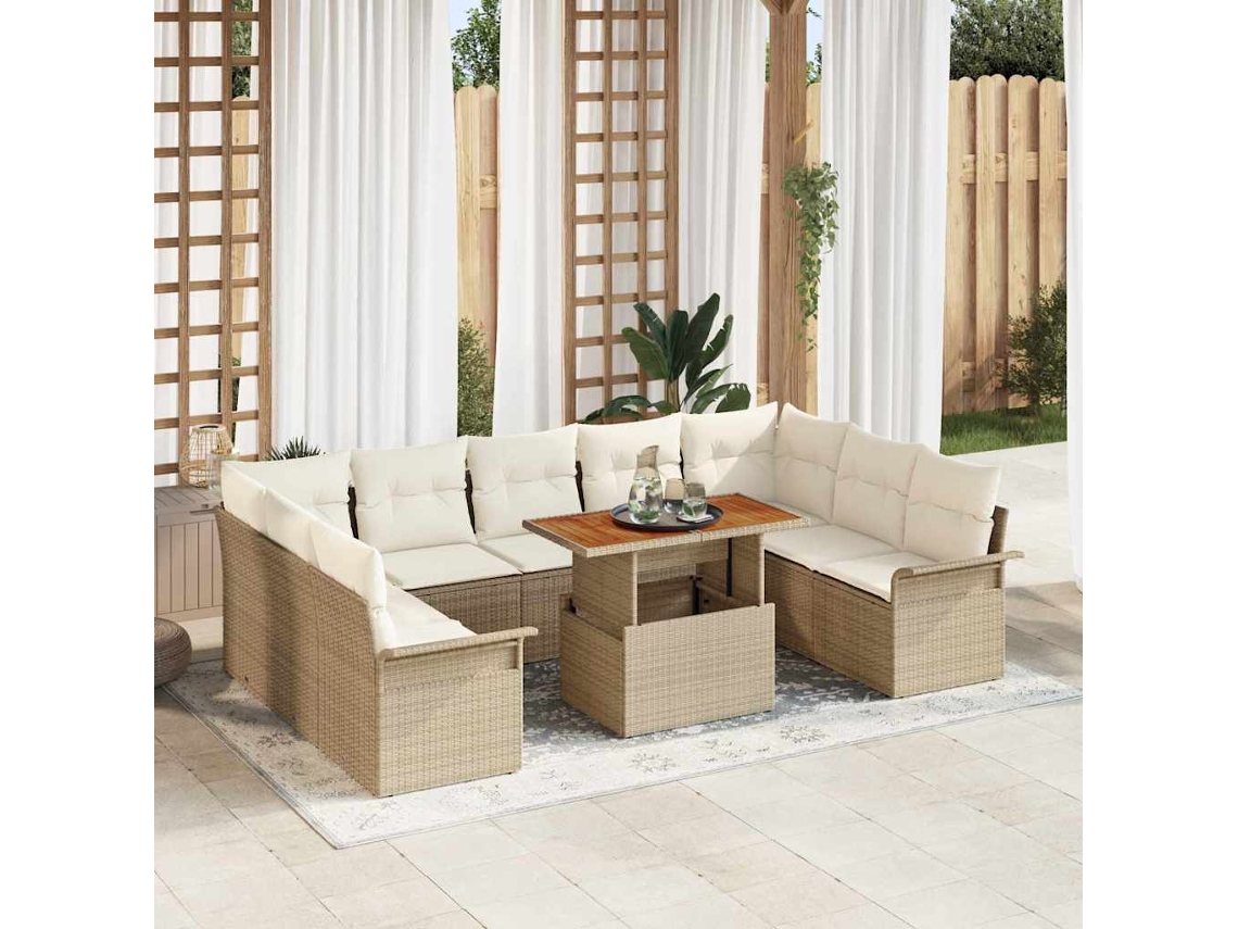 Vidaxl Conjunto De Sofá De Jardim 10 Unid. Bege E Creme