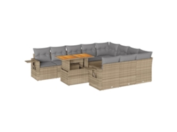 Conjunto de 11 Sofás de Jardim com Almofadões Vime Pe Bege MAISON EXCLUSIVE