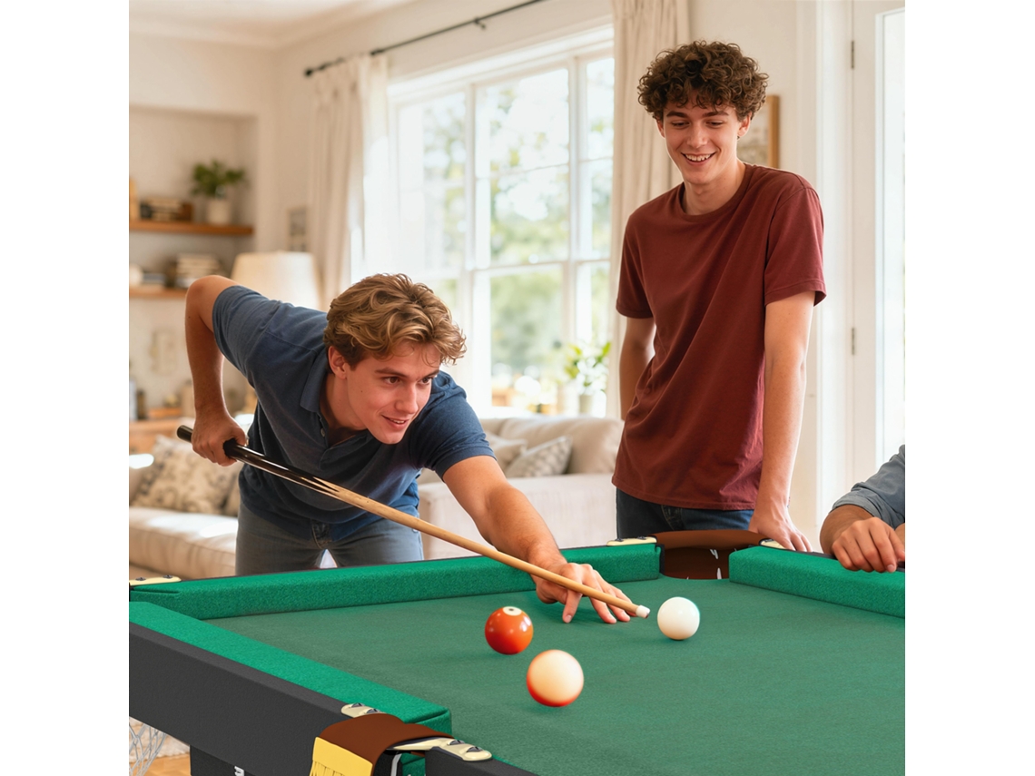 Pool Table, Foldable, Height Adjustable, Including Triangle/2 Cues/16 Balls, Green