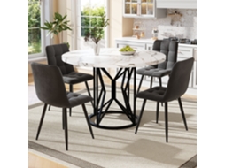 Conjunto Jantar 5p, Mesa Redonda 100cm + 4 Cadeiras Veludo Cinza (réplica). Ge