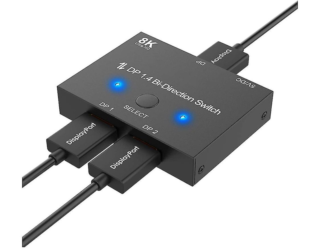 Displayport 1.4 8k Switch Bidirecional Dp Splitter, 2 Entradas 1 Saída Ou Suporta 8k60hz, 4k120hz, 1080p, Para Computador Etc Preto Bestvite