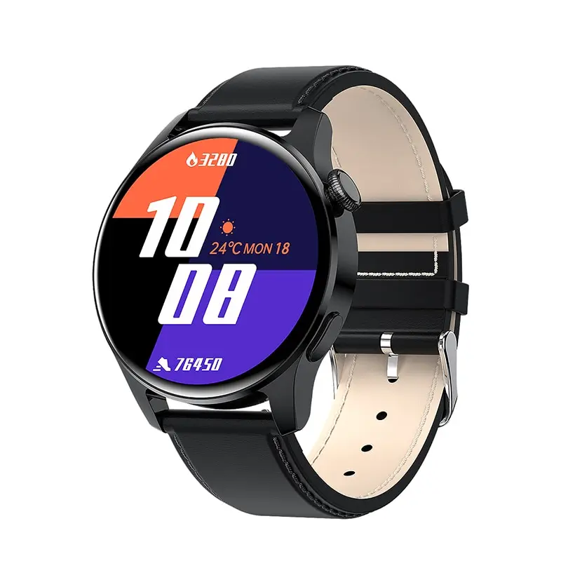 (couro Preto) Bluetooth Chamada Smartwatch Full Touch Sports Fitness Watch À Prova D'água Frequência Cardíaca