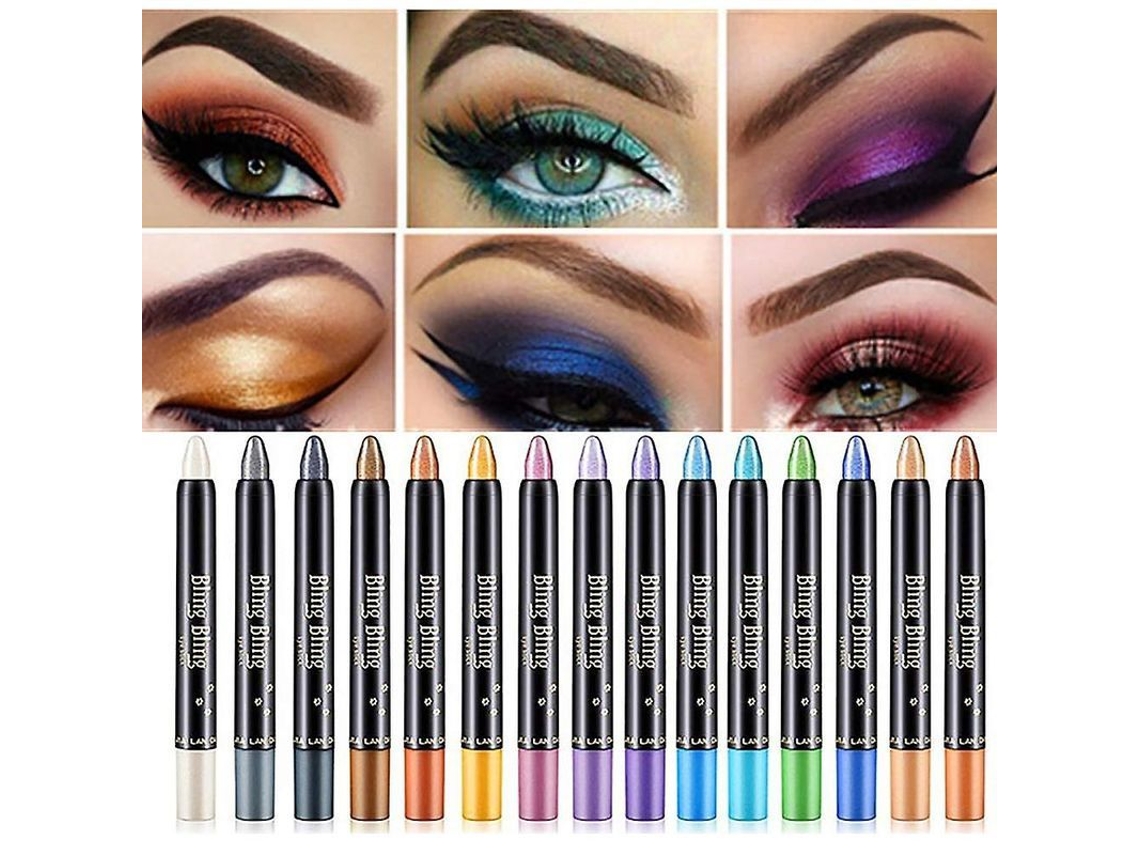Conjunto De 15 Lápis De Sombra Waterproof Com Brilho E Efeito Glitter De Longa Duração