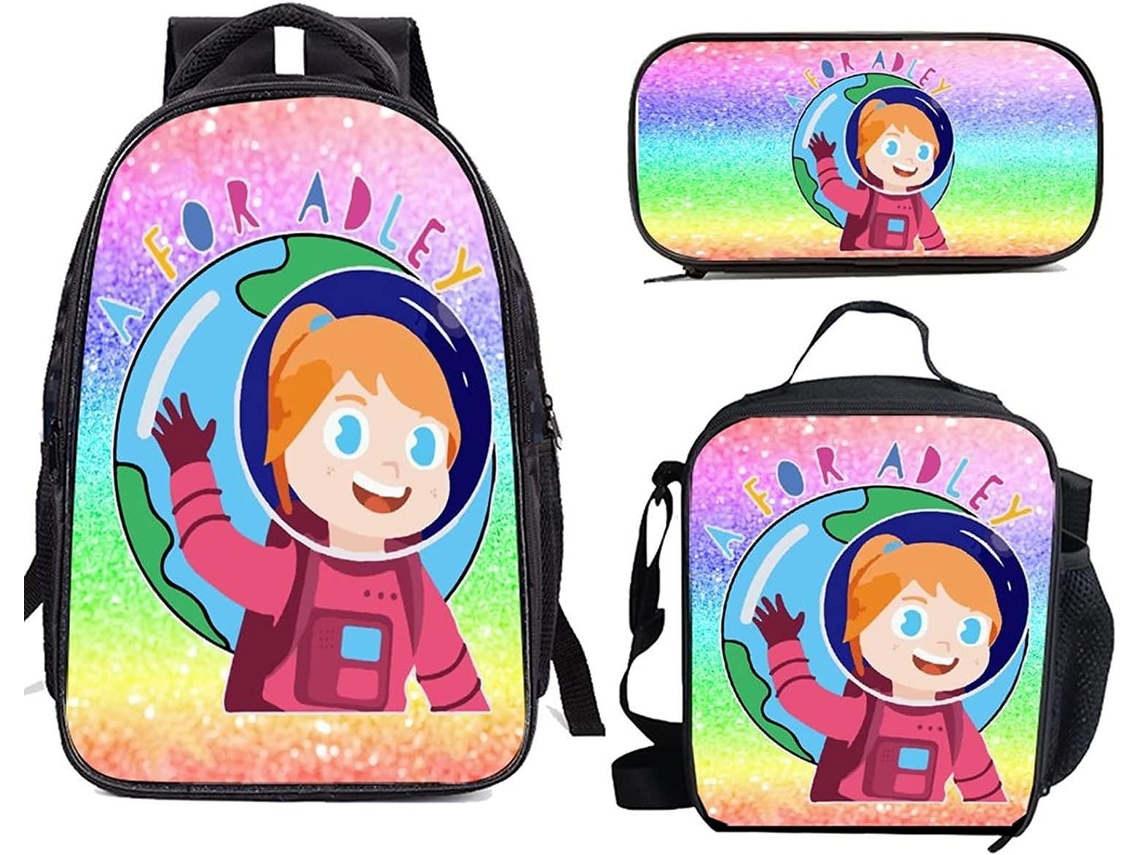 Conjunto de Mochila Escolar 17 Polegadas com Impressão Digital 3d, Composto por Três Peças BRILVIBERA