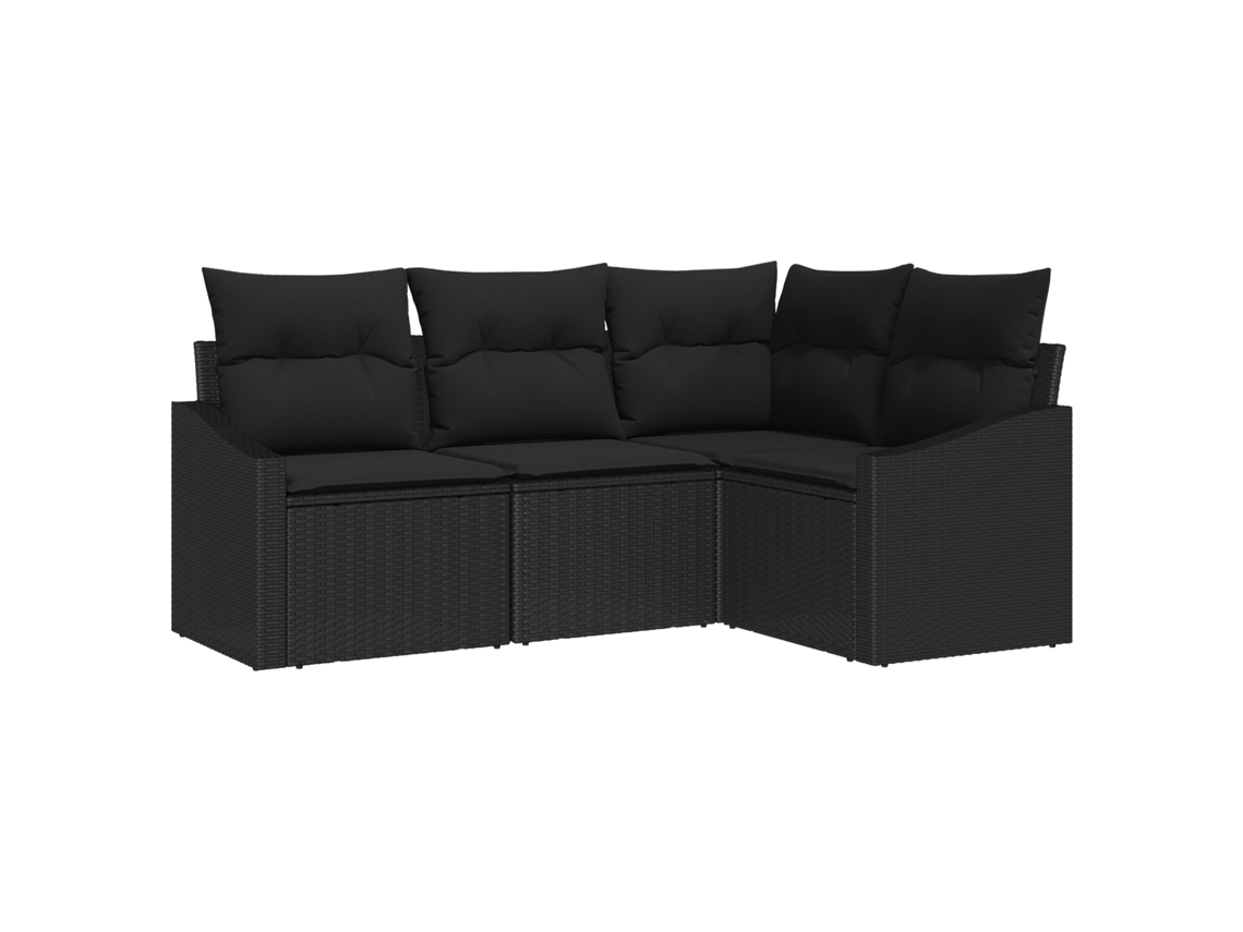 Conjunto 4 Sofá Exterior Vidaxl Preto Vime Pe (178,5 X 123,5 X 85 Cm)