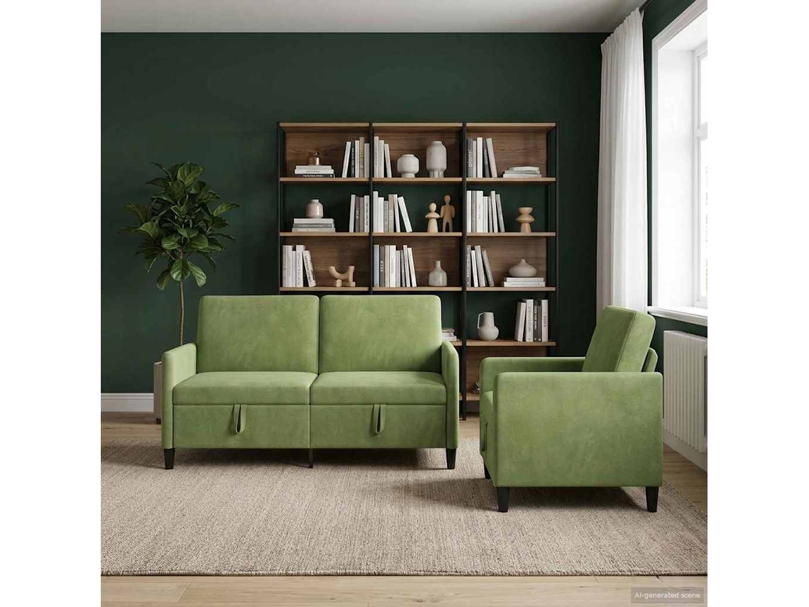 Vidaxl Conjunto De Sofá Com Armazenamento 2 Unid. Verde Claro