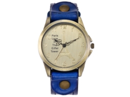 Reloj De Cuarzo Con Correa De Cuero Pu Redondo Estilo Retro Punk Torre Eiffel Azul