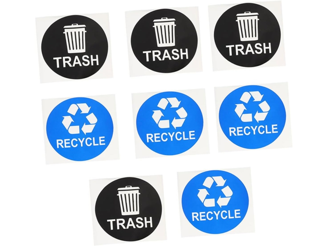 Conjunto De 8 Etiquetas Para Lixeiras De Reciclagem, Adesivos Impermeáveis Para Separação De Resíduos.