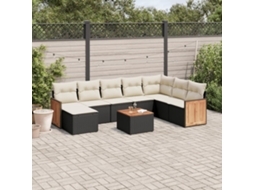Vidaxl 9 Pcs Conjunto de Sofás P/ Jardim C/ Almofadões Vime Pe Preto