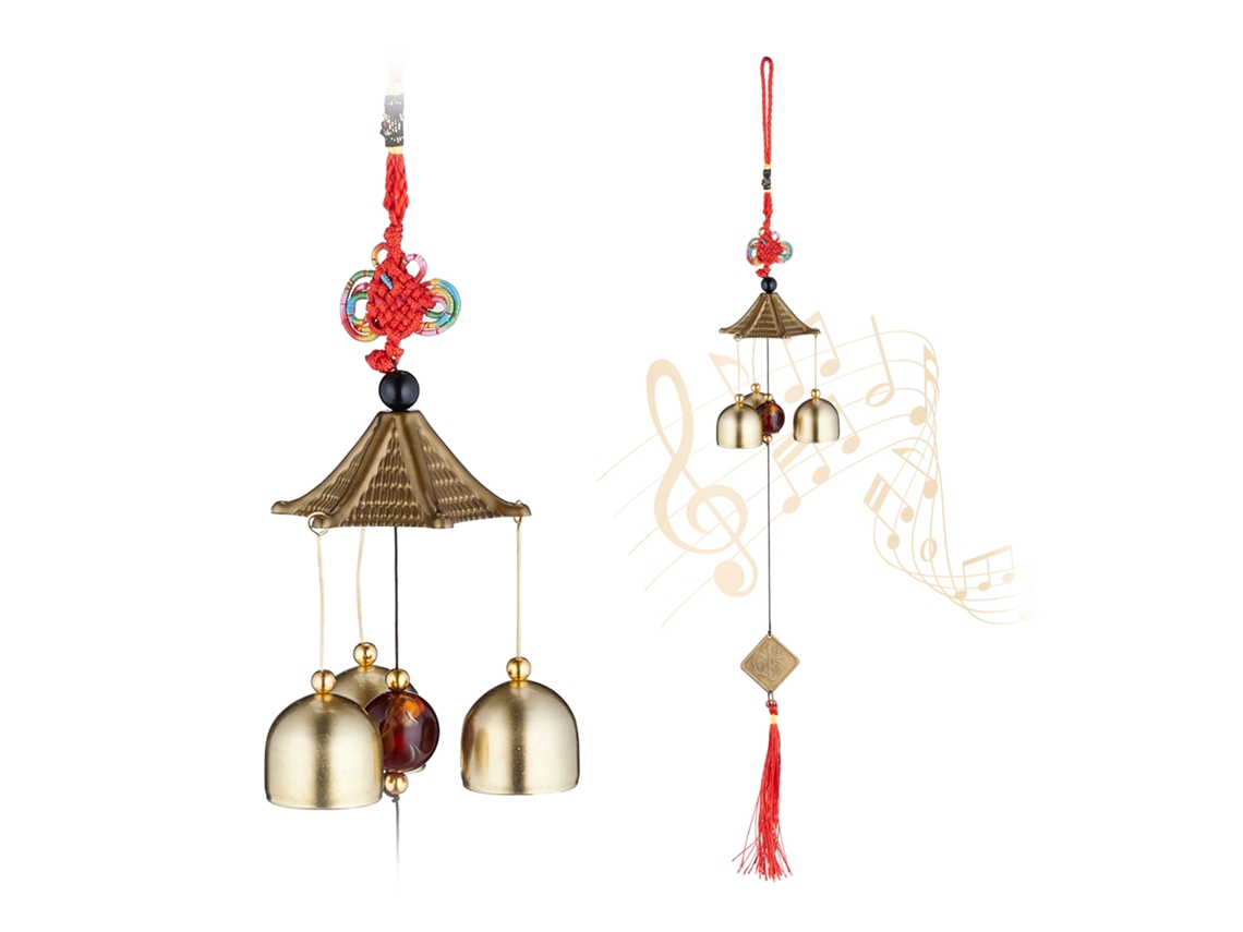Relaxdays Sinos De Vento 2 Unidades, Sinos De Metal, Interior E Exterior, Pendurados, Feng Shui, Dourado/vermelho