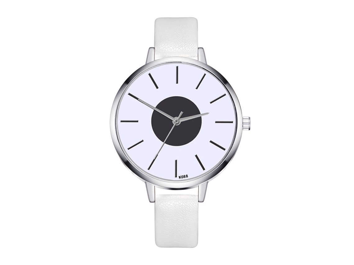 Relógio de Pulso Feminino de Quartzo com Pulseira de Couro Pu Estilo Simples Escala Branco