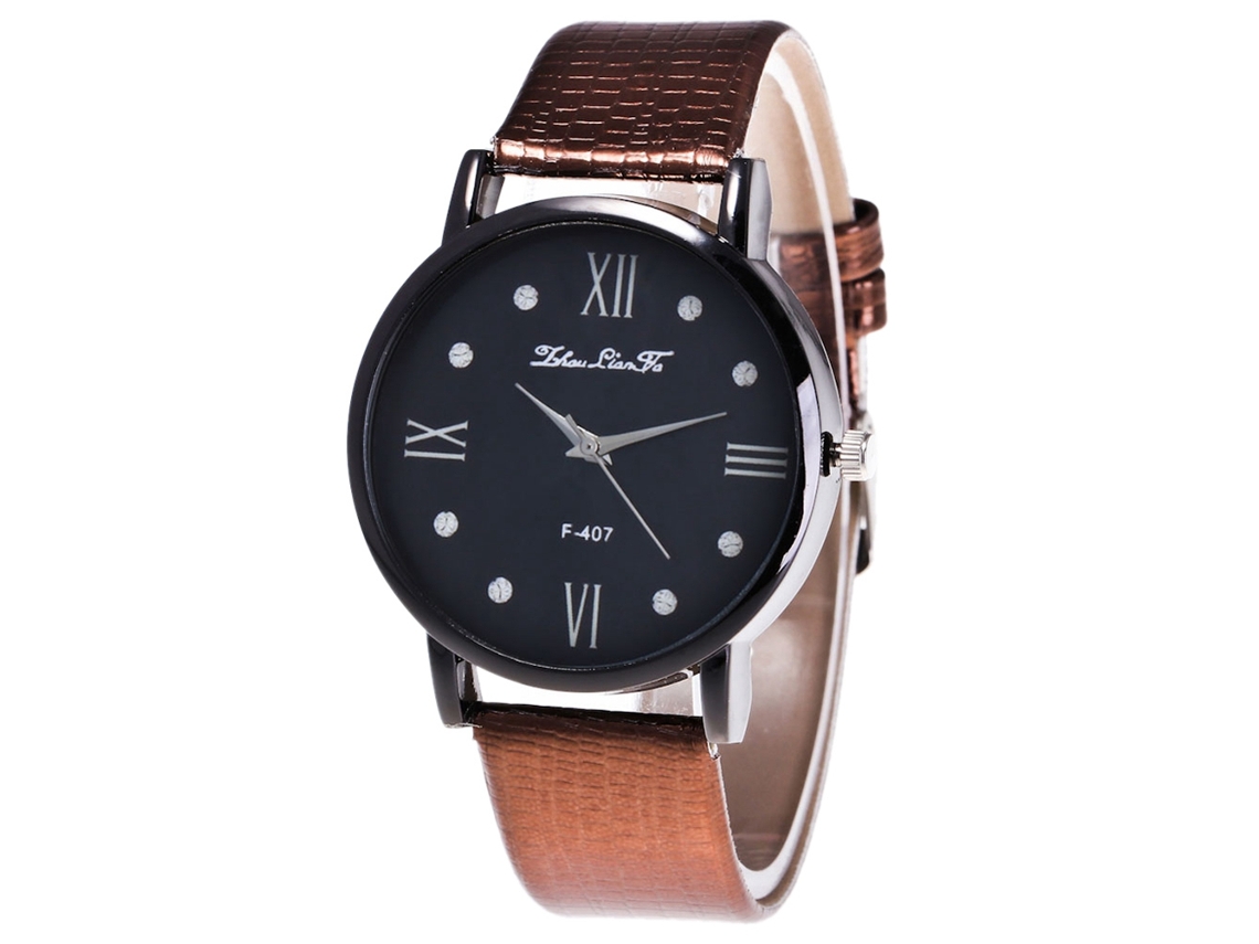 Relógio de Pareja Zhoulianfa Pulseira Pu Quartz Esfera Redonda Café