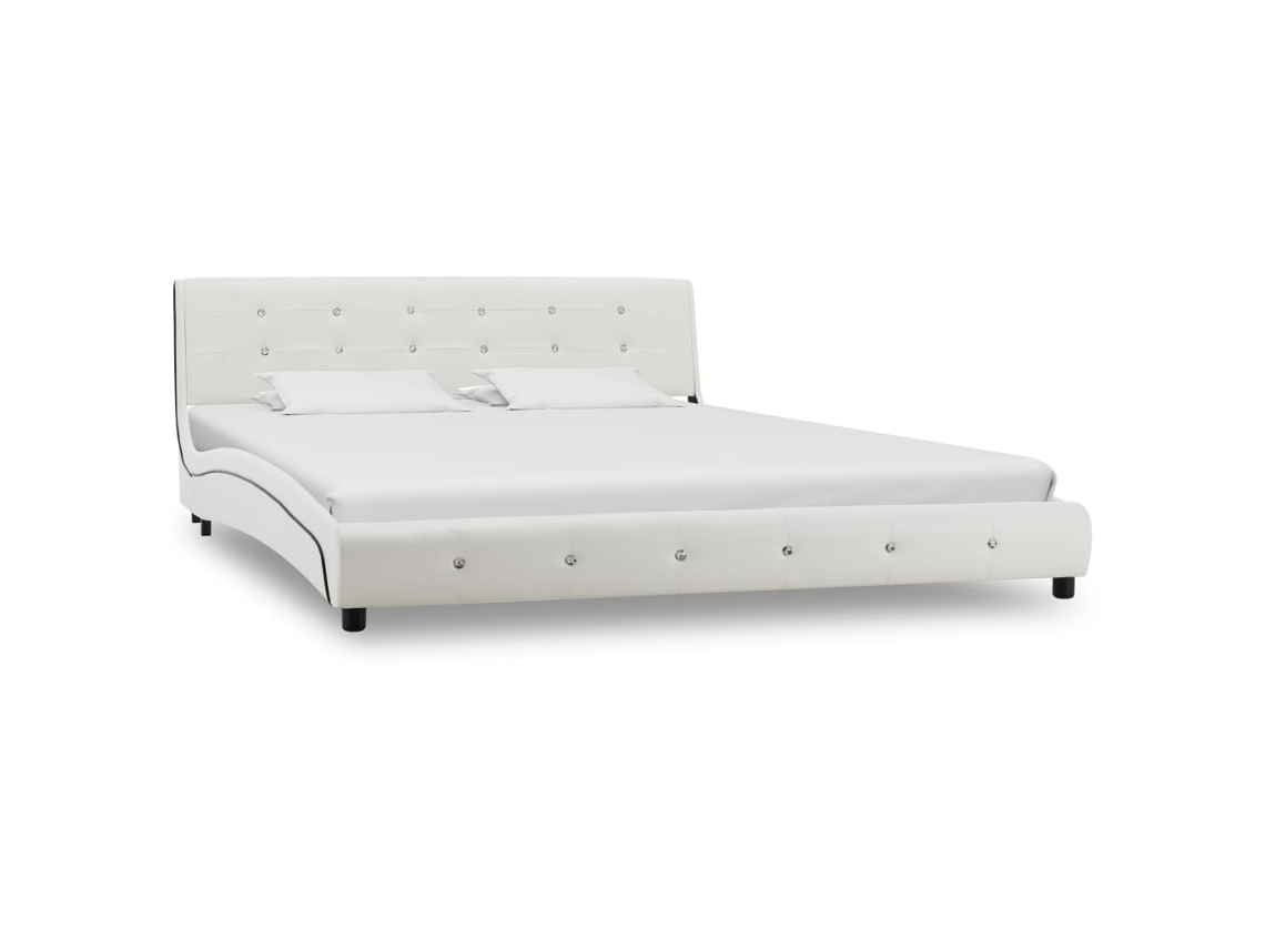 Estrutura De Cama 160x200 Cm Couro Artificial Branco
