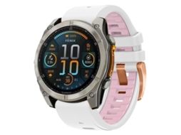 Bracelete Para Garmin Fenix 8 Amoled (43mm) - Silicone - Fivela De Aço Rosé - Liberação Rápida Branco Rosa