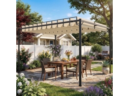 Pérgola Para Jardim 3x4 M, Gazebo Externo Com Teto Ajustável E Proteção Upf50+, Estrutura Metálica Na Cor Branco Creme