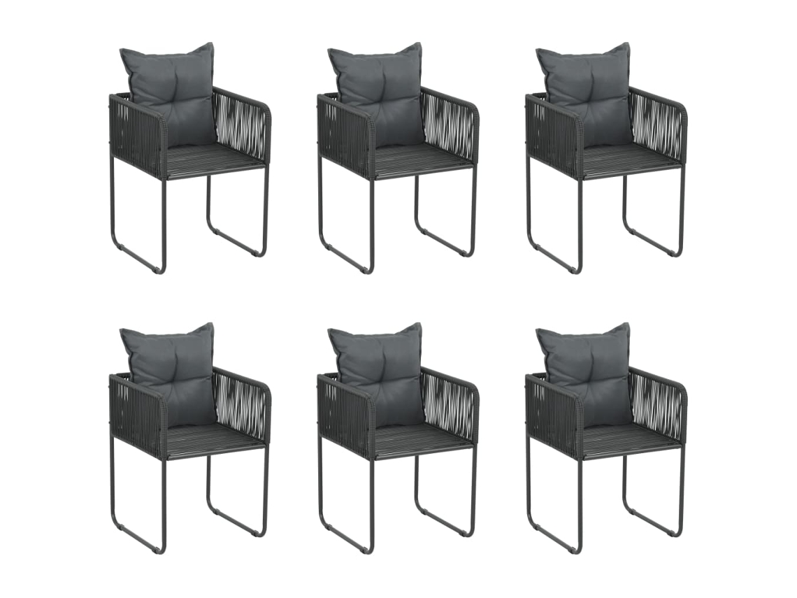 Vidaxl Cadeiras De Exterior 6 Pcs C/ Almofadões Vime Pe Preto