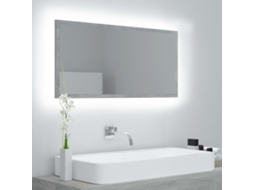 Vidaxl Espelho Casa De Banho C/ Led 90x8,5x37cm Acrílico Cinza Cimento