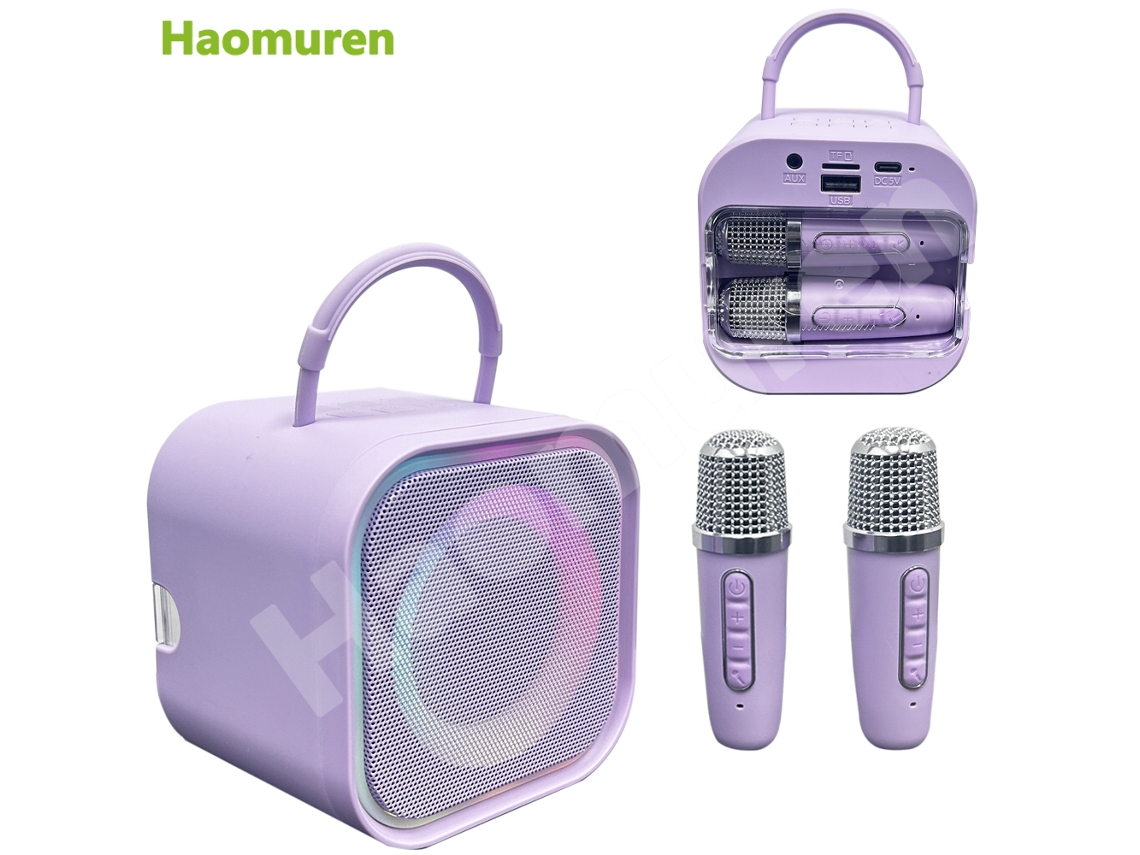 (microfone Duplo Roxo) Mini Máquina De Karaokê, Equipada Com Alto-falante Bluetooth E 2 Microfones Portáteis.