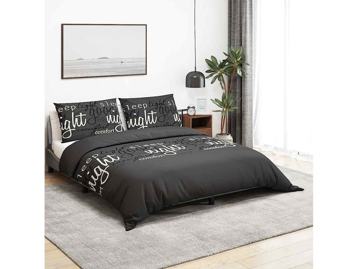 Vidaxl Conjunto De Capa De Edredão 225x220 Cm Algodão Preto