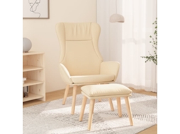 Vidaxl Cadeira De Descanso Com Banco P/ Pés Tecido Cor Creme