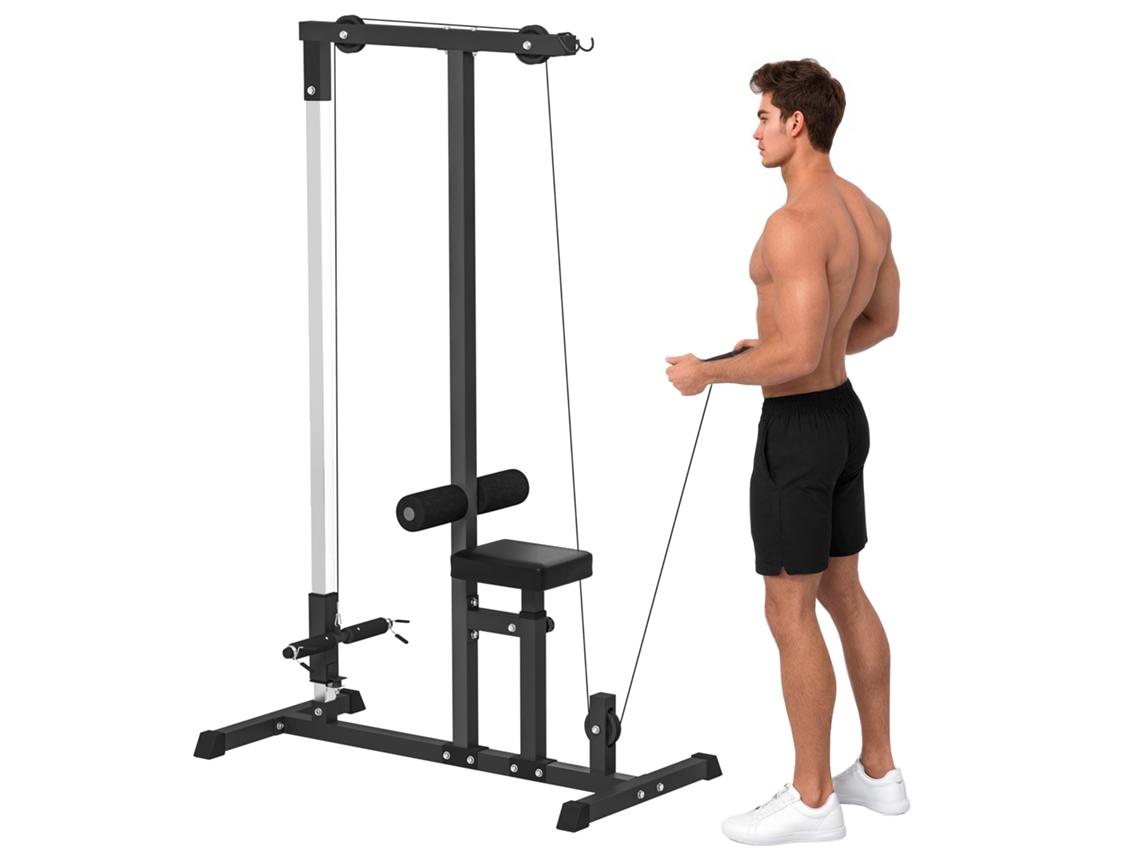 Estação de Fitness com banco e cabo ajustável S/MARCA, puxada alta, 107x120x190cm, preta
