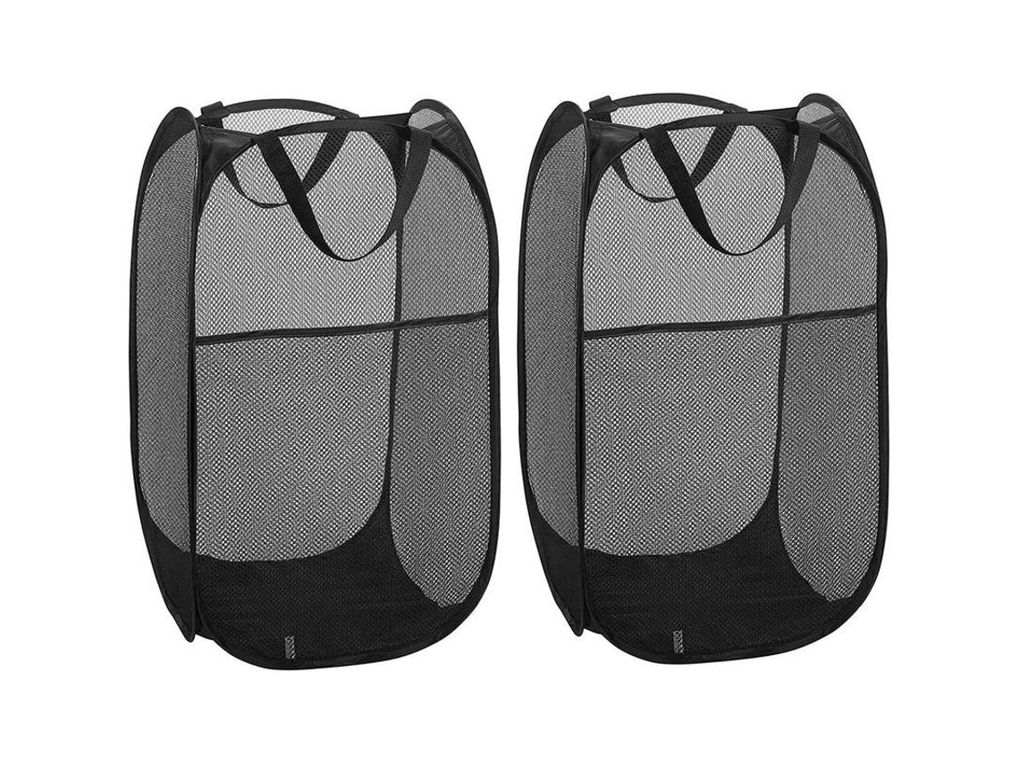 2 Cestos de Roupa Plegáveis com Malha Pop Up para Lavanderia e Armazenamento de Brinquedos Preto