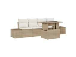 Conjunto 5 Conjunto De Sofá De Jardim Vidaxl Bege Vime Pe (100 X 55 X 73 Cm)