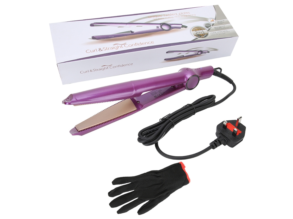 Pente Prancha E Cachos 2 Em 1 Controle De Temperatura 4 Marchas Ferramenta De Estilo De Cabelo Roxo Plugue Uk 110-240v