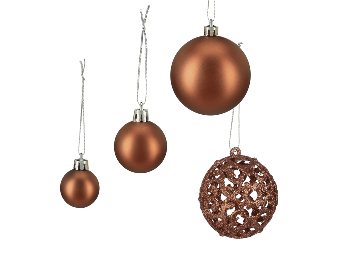 Relaxdays Conjunto 100 Bolas De Natal, Mate/brilhante/cintilante, Ø 3/4/6 Cm, Castanhas