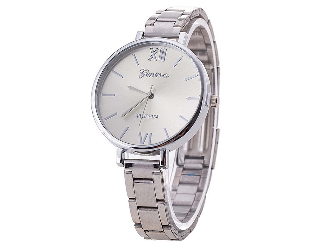Relógio de pulso masculino com pulseira de aço, mostrador redondo, quartzo, estilo fashion (prateado)