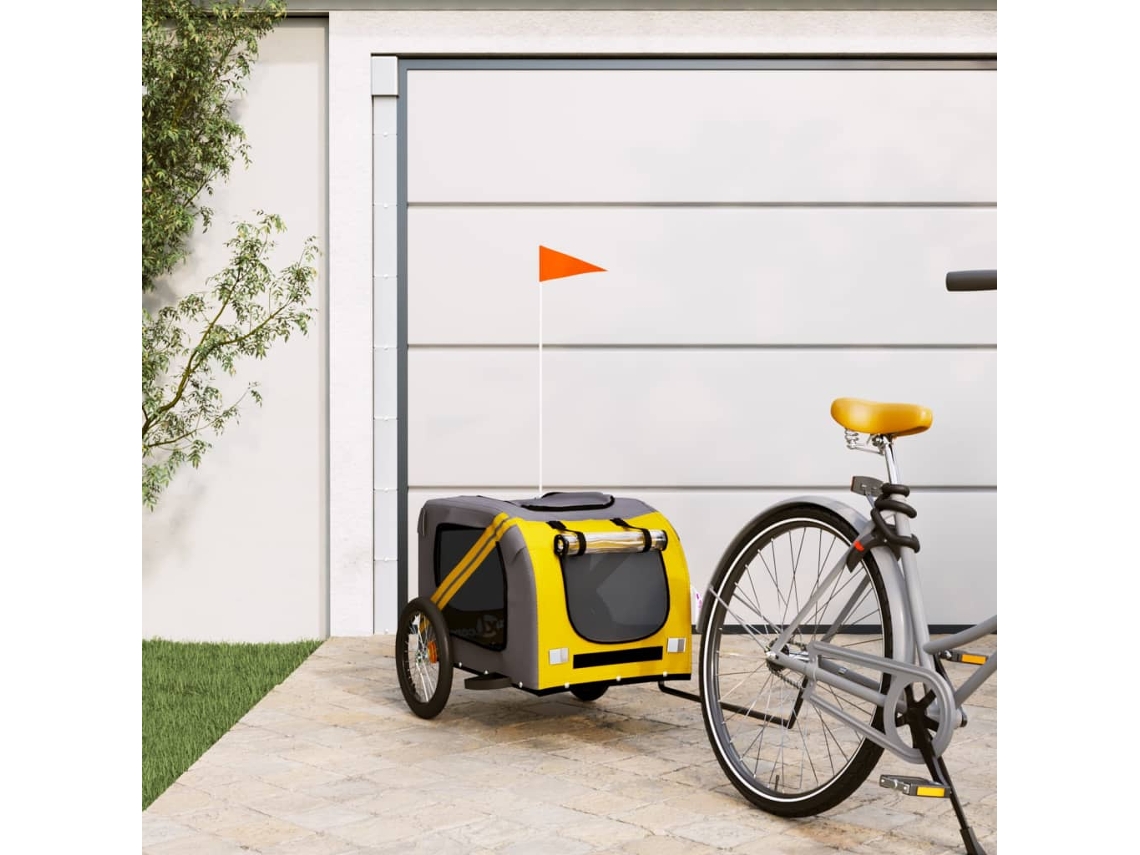 Vidaxl Reboque Bicicleta P/ Animais Tecido Oxford/ferro Amarelo/cinza