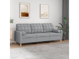 Vidaxl Sofá 3 Lugares + Almofadas Decorativas 180cm Tecido Cinza-claro