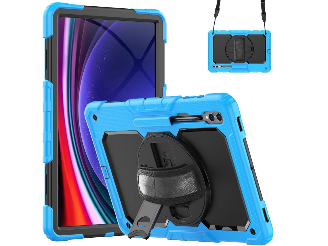 Capa para Samsung Tab S9fe Plus com Alça de Ombro, Suporte e Cor Azul Claro e Preto XIAOMOYU