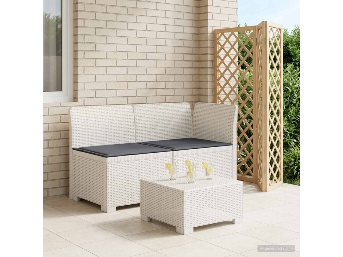Vidaxl Sofá De Jardim 2 Lugares Com Almofadas Look Rattan Pp Branco
