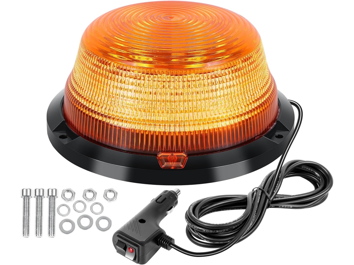 Sinalizador Giratório Âmbar Redondo Auxtings De 16cm 6, 3 Polegadas Com Base Magnética, Mini Barra De Luz Intermitente