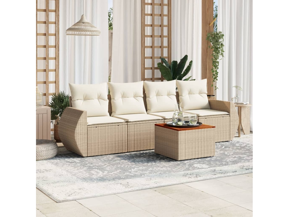 Conjunto de Sofás de Jardim HARLANV1 com Almofadões Vime Pe Bege