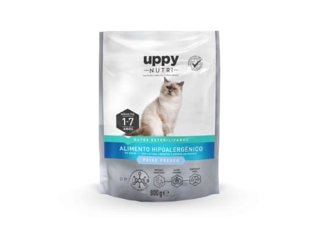 Ração esterilizada sem grãos Uppy Nutri para gatos adultos