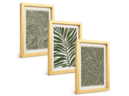 Quadros Decorativos Para Paredepadrões De Folhas Em Formas Onduladas Moldura Dourada Pinturas De Quarto Espelharte (3 Peças 20x30 Cm)