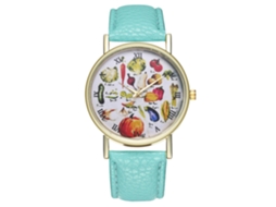 Relógio de quartzo com pulseira de couro PU, mostrador moderno unissex com estampa de frutas, estilo casual (verde menta)