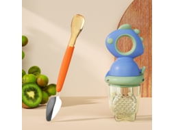 Kit Alimentação Bebé: Espremedor De Frutas Azul + Colher Para Papinhas, Bpa-free, Seguro Para Blw