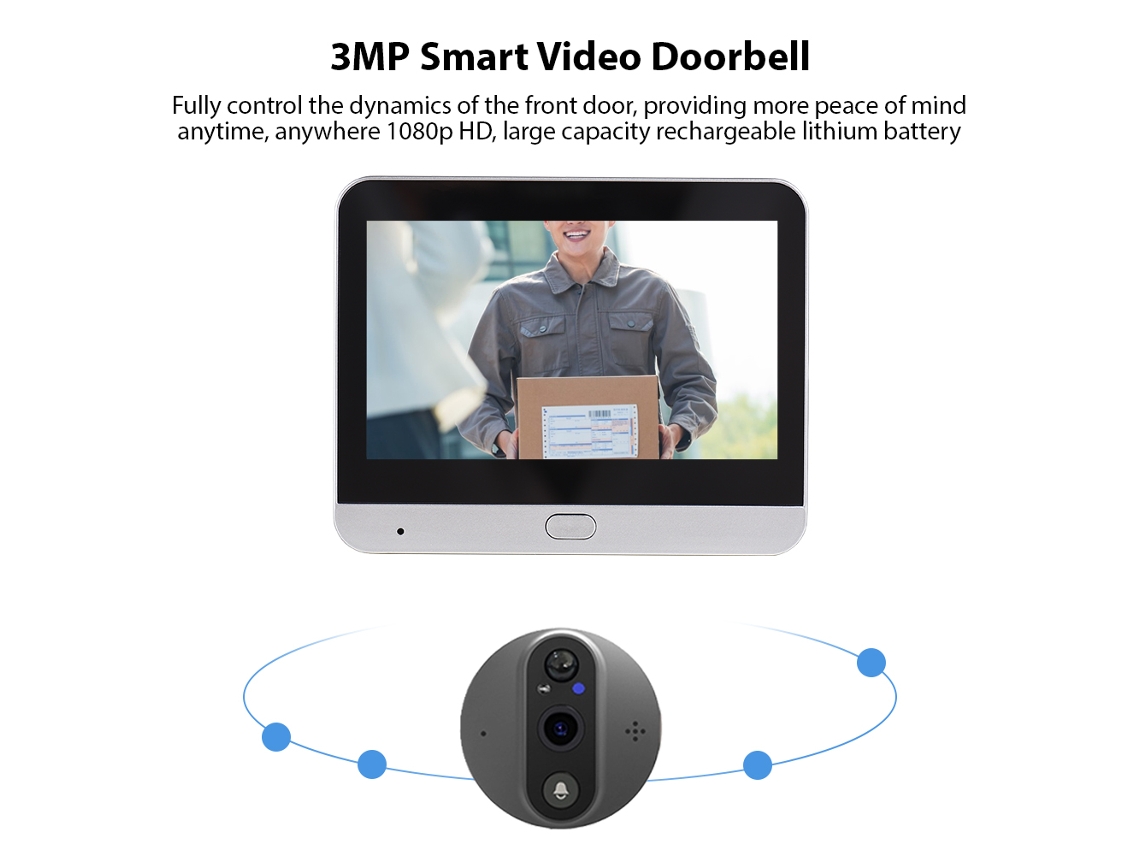 Camera De Olho De Boi Inteligente Wifi 3mp Com Display 4.3 Polegadas