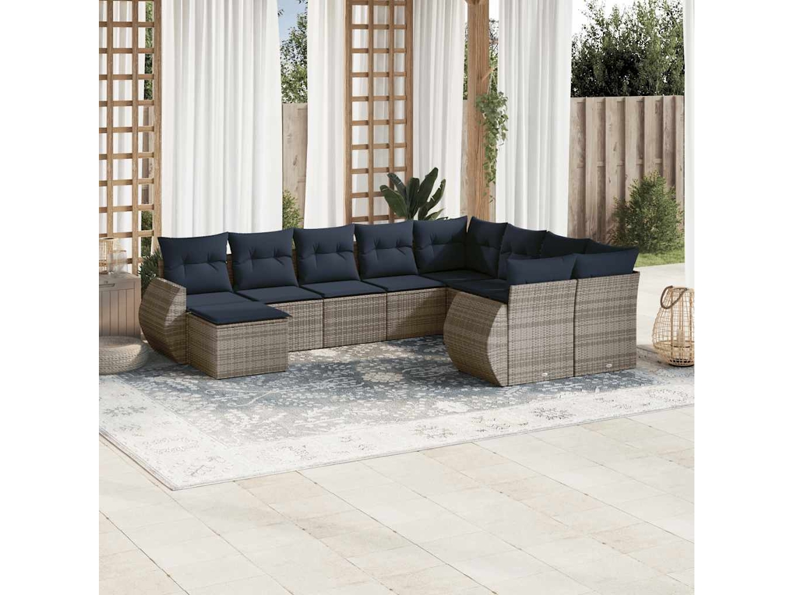 Vidaxl Conjunto De Sofá De Jardim Com 10 Peças E Almofadas Em Rattan Sintético Cinza