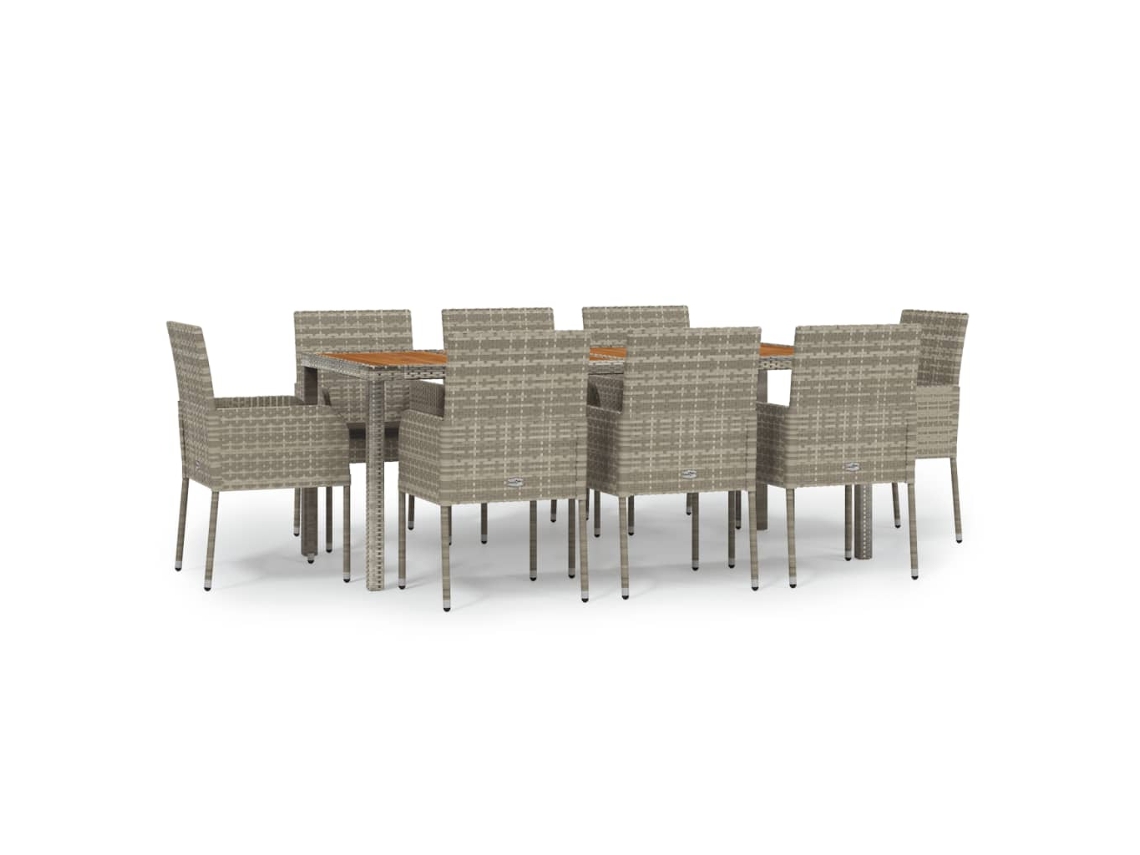 Maison Exclusive - 9 Pcs Conjunto De Jantar P/ Jardim C/ Almofadões Vime Pe Cinza