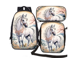 Mochila Escolar Infantil 3d, Conjunto Com 3 Peças Aquaforge (cavalo B)