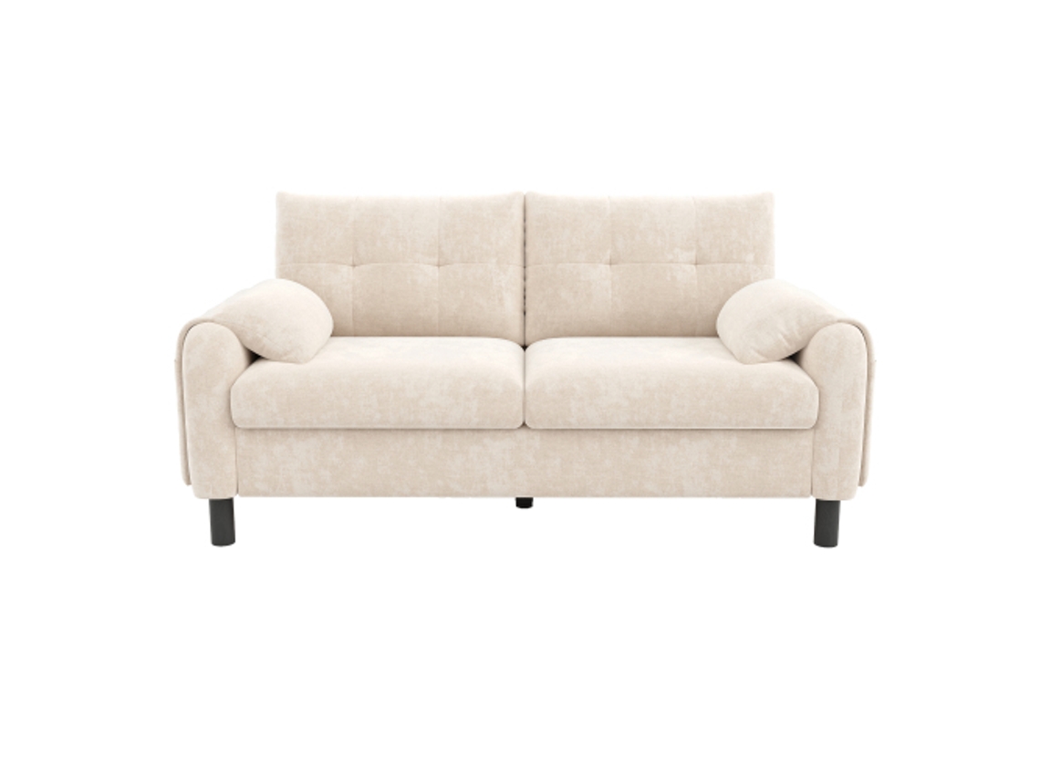 Sofá Moderno De 2 Lugares, Sofá Estofado Confortável Em Tecido Chenille Com Almofadas Grossas, Sofá Aconchegante Para Sala De Estar, Quarto, Bege