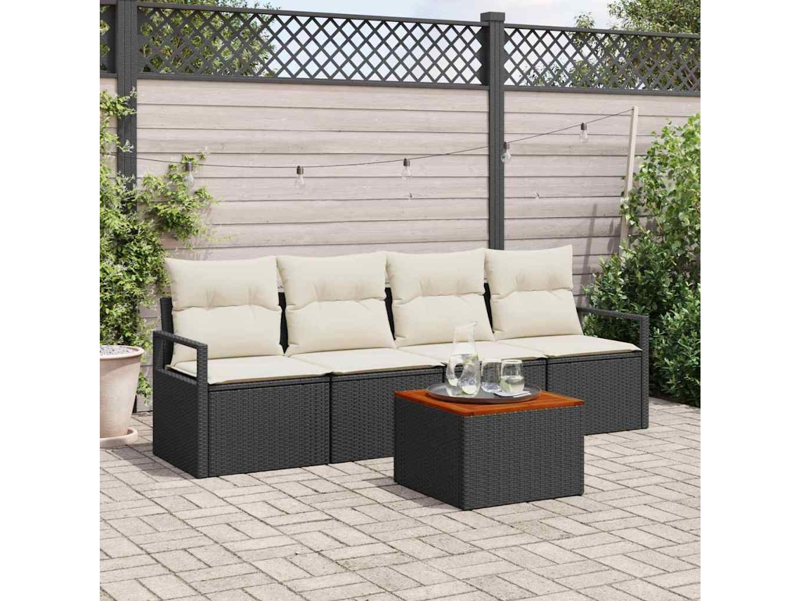 Vidaxl Conjunto De Sofá De Jardim 5 Unid. Preto Vime Pe