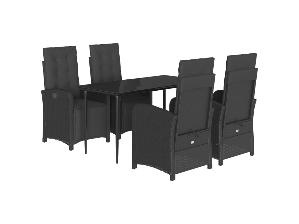 Conjunto de 5 Jantar para Jardim com Almofadões Vime Pe Preto MAISON EXCLUSIVE