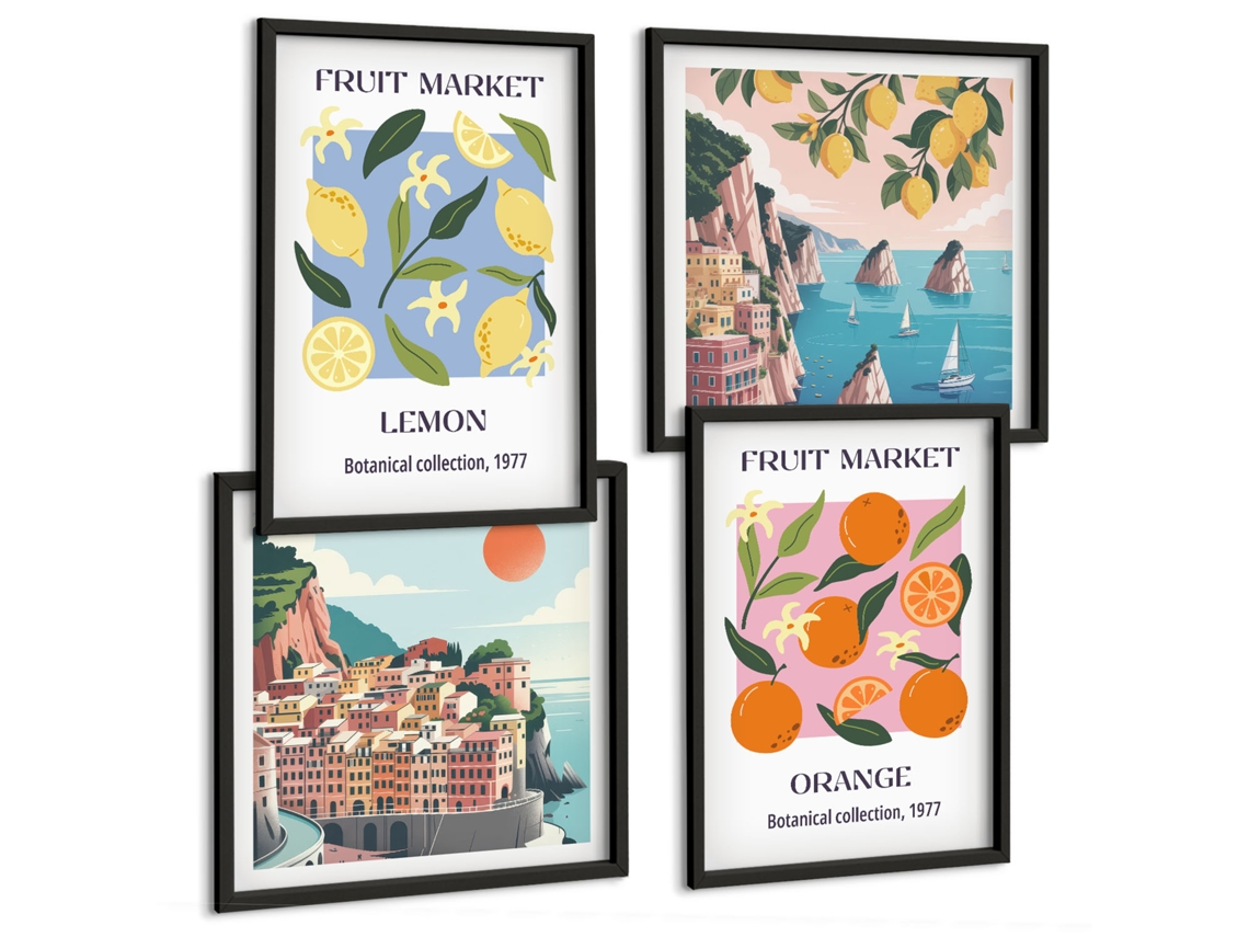 Composição De Quadros Caveira Gritando, Coruja, Gráficos Moldura Preta Imagens Para Um Quarto Infantil Espelharte (conjunto De 4 Imagens)