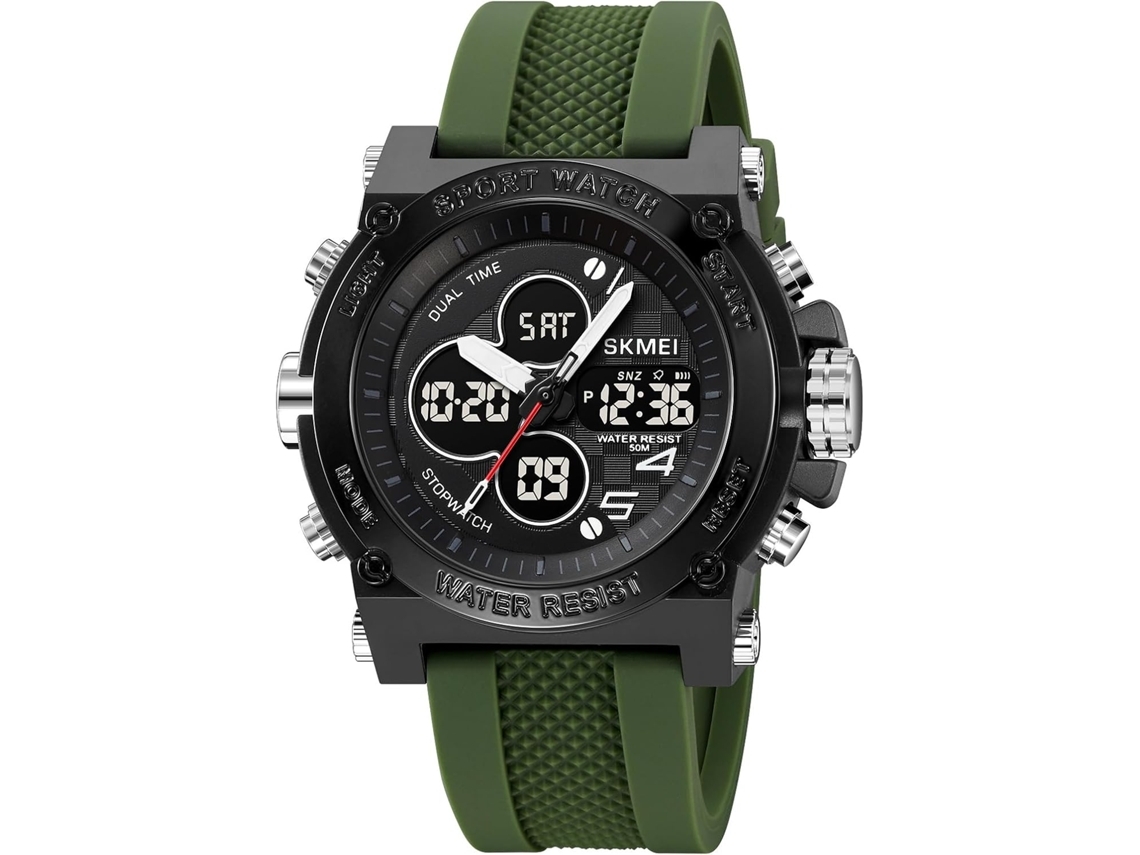 Masculino Dual Movemen T Relógio de Pulso com Pulseira de Silicone com Alarme À Prova DÁgua-Exército Verde