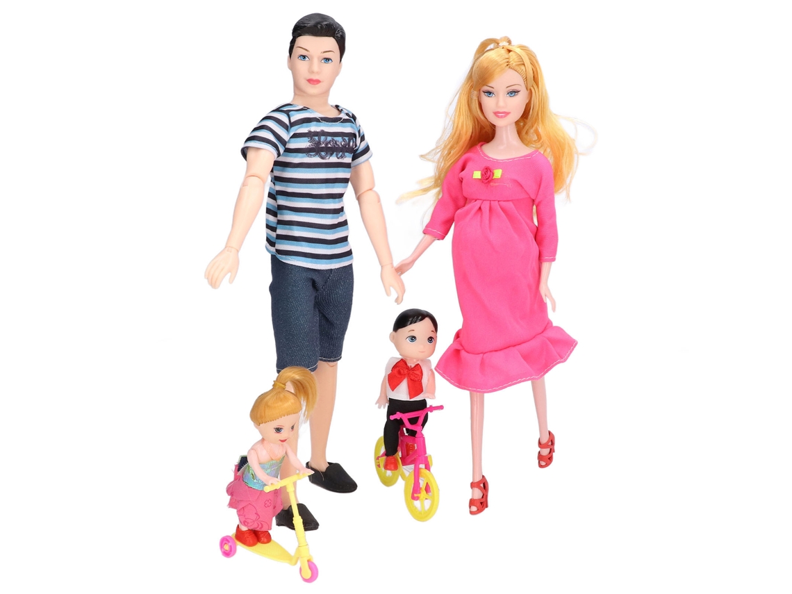 Primerox conjunto de Bonecas Família com Pai Mãe Grávida Filhos Bicicleta Patinete Presente Educativo 7+